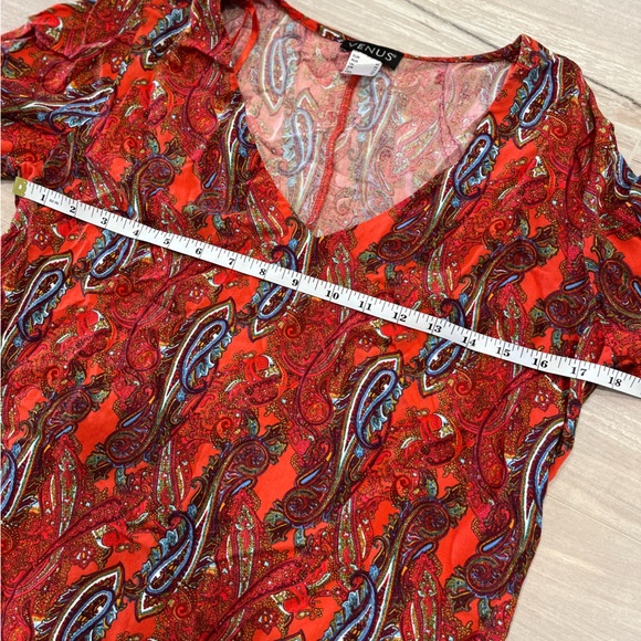 VENUS Womans Shift Dress Paisley V-Neck Flare Sleeve Rust Multicolor Size 8 - Picture 10 of 10